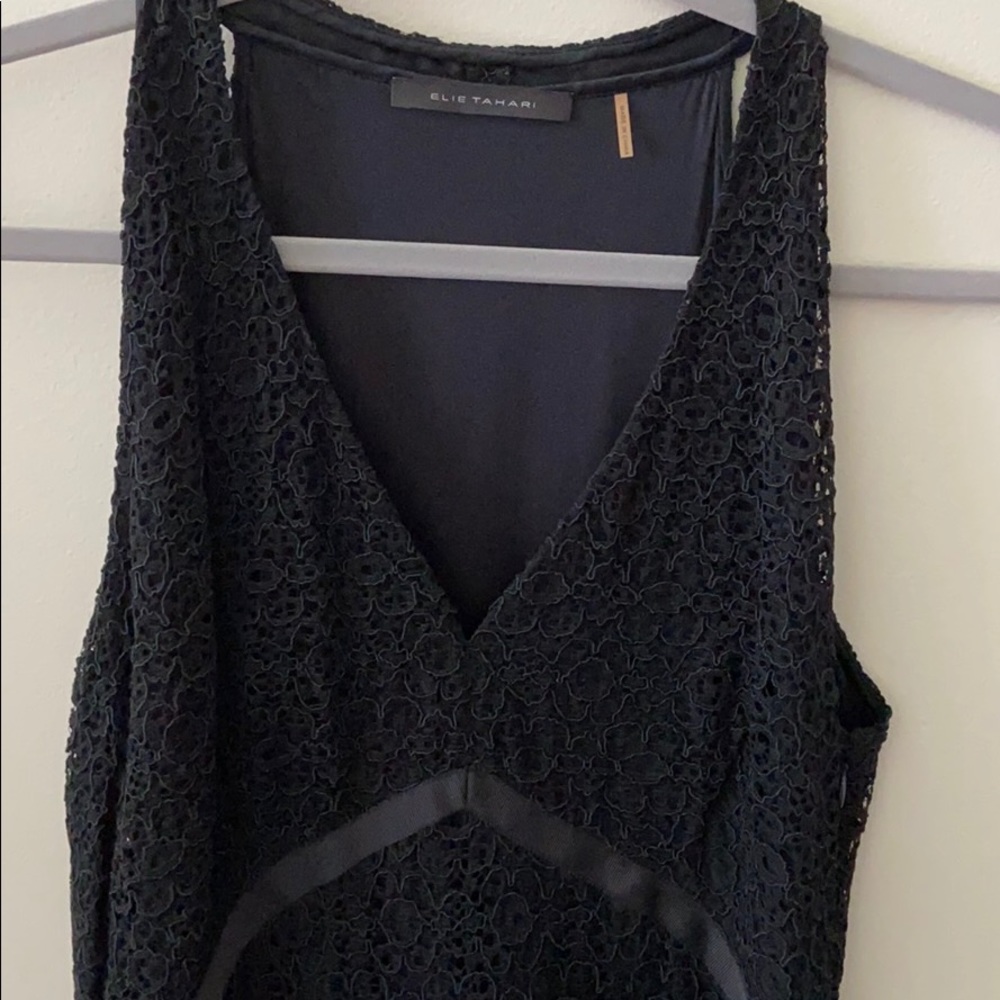 Elie Tahari Black Overlay Dress Below knee 10